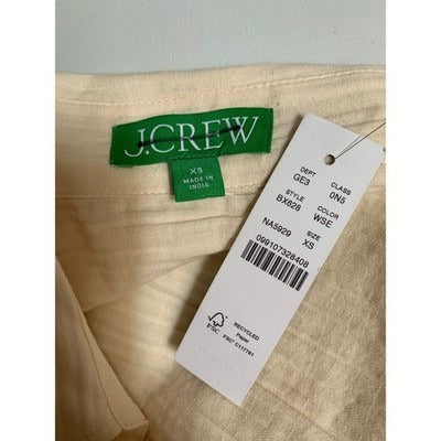 J. Crew Womens Cream Textured Tunic Blouse Size Medium 3/4 Sleeve V-Neck