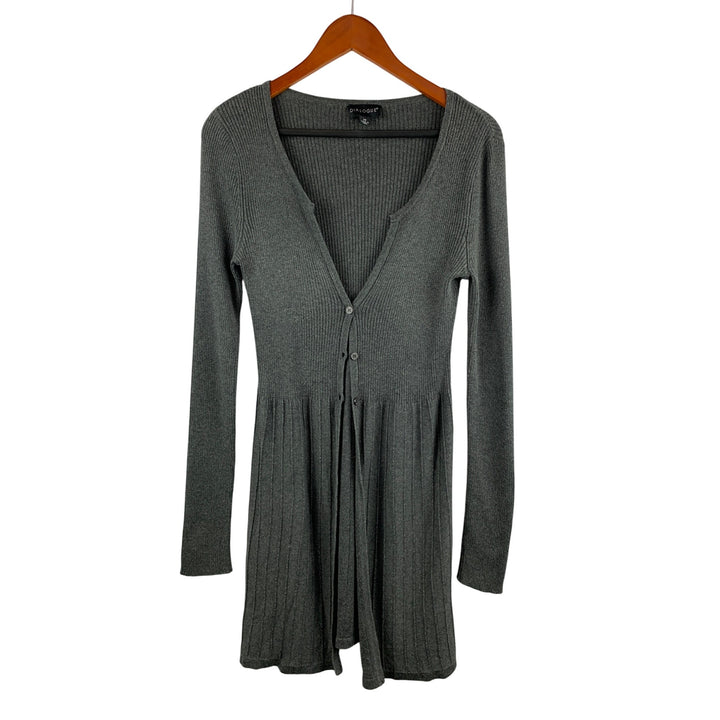 Dialogue Womens XS Gray Ribbed Long Cardigan Sweater