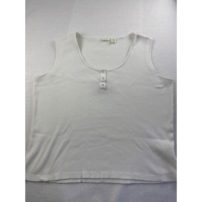 Caslon Womens Sleeveless White Top Size L 100% Cotton Ribbed Style Made In Mariana Islands