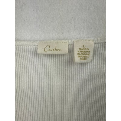 Caslon Womens Sleeveless White Top Size L 100% Cotton Ribbed Style Made In Mariana Islands