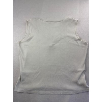 Caslon Womens Sleeveless White Top Size L 100% Cotton Ribbed Style Made In Mariana Islands