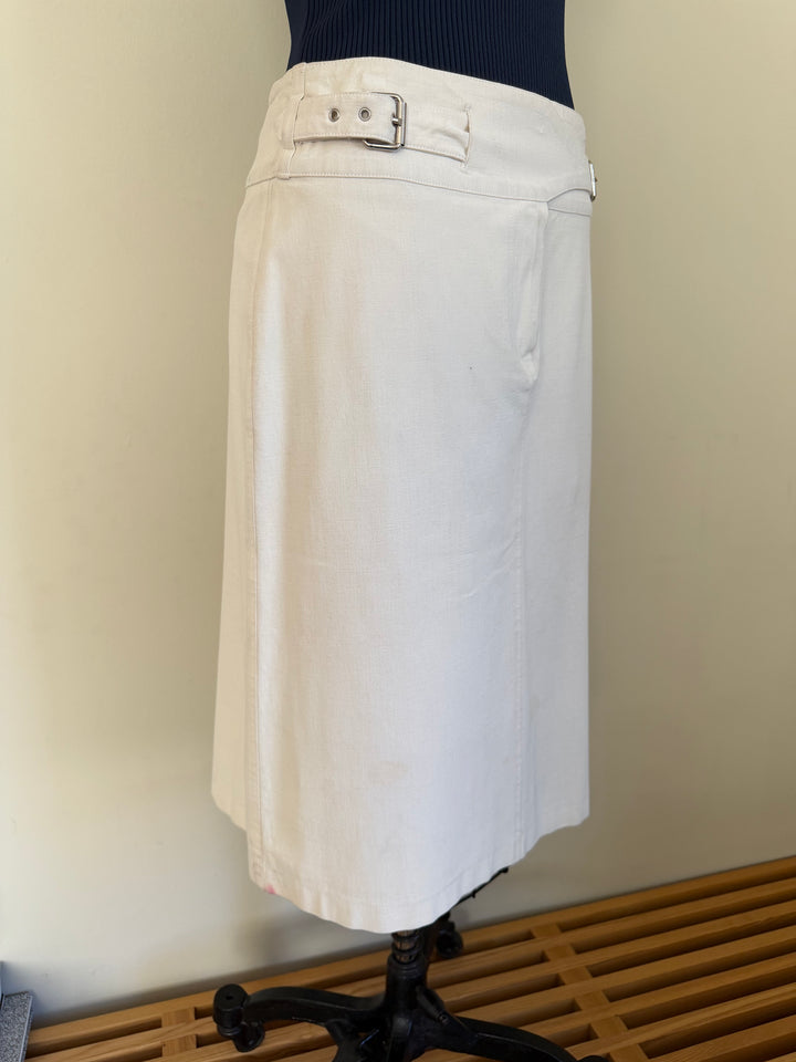 Plein Sud White Wrap Style Midi Skirt with Buckle Details