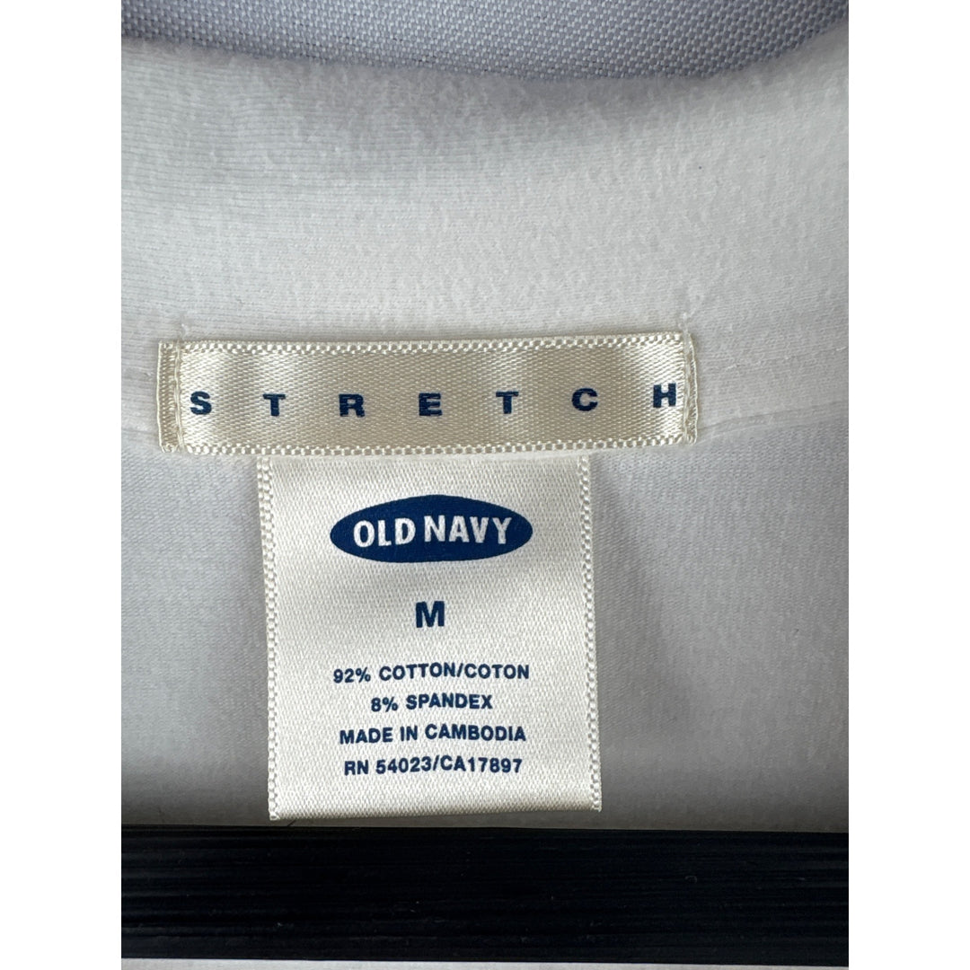 Old Navy Womens White Stretch V-Neck Polo Shirt Medium Cotton Blend