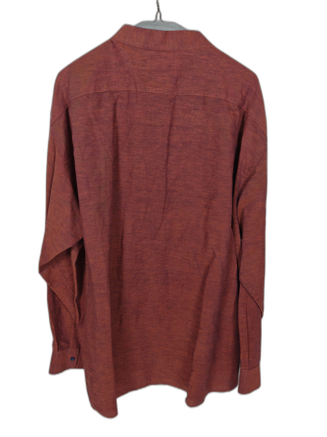 Paul Fredrick XXL Classic Fit Linen Cotton Shirt Rust Blue Banded Collar Long Sleeve