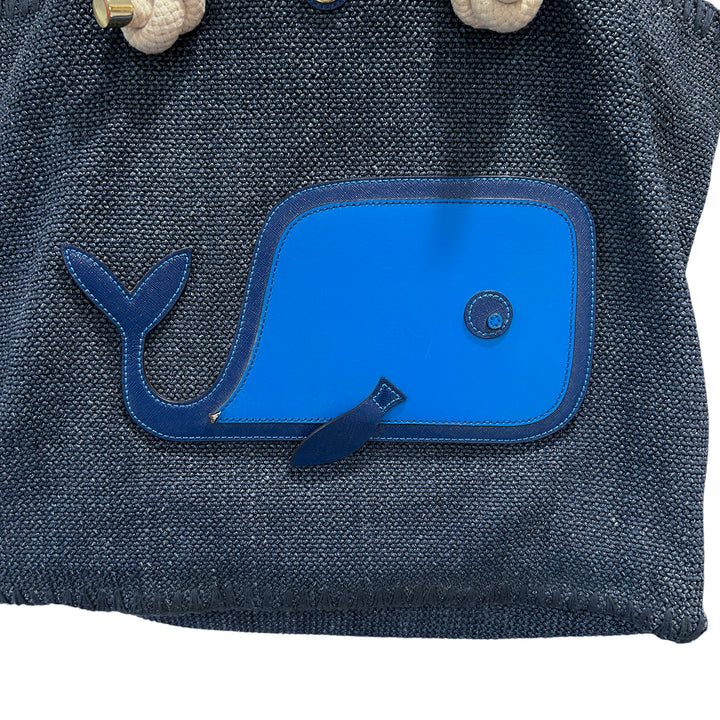 Tory Burch Knotted Whale Beach/Pool Tote Handbag Purse Blue Canvas Nautical Preppy Whimsical Vacatio