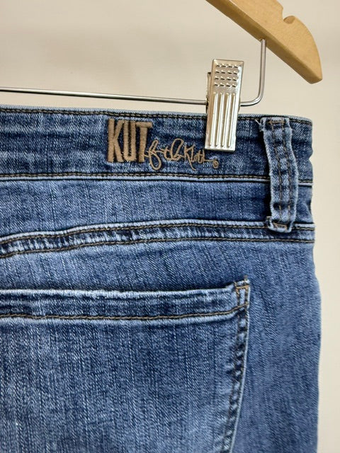 Kut From The Kloth Mid Rise Skinny Jeans Distressed Raw Hem Sz33/14