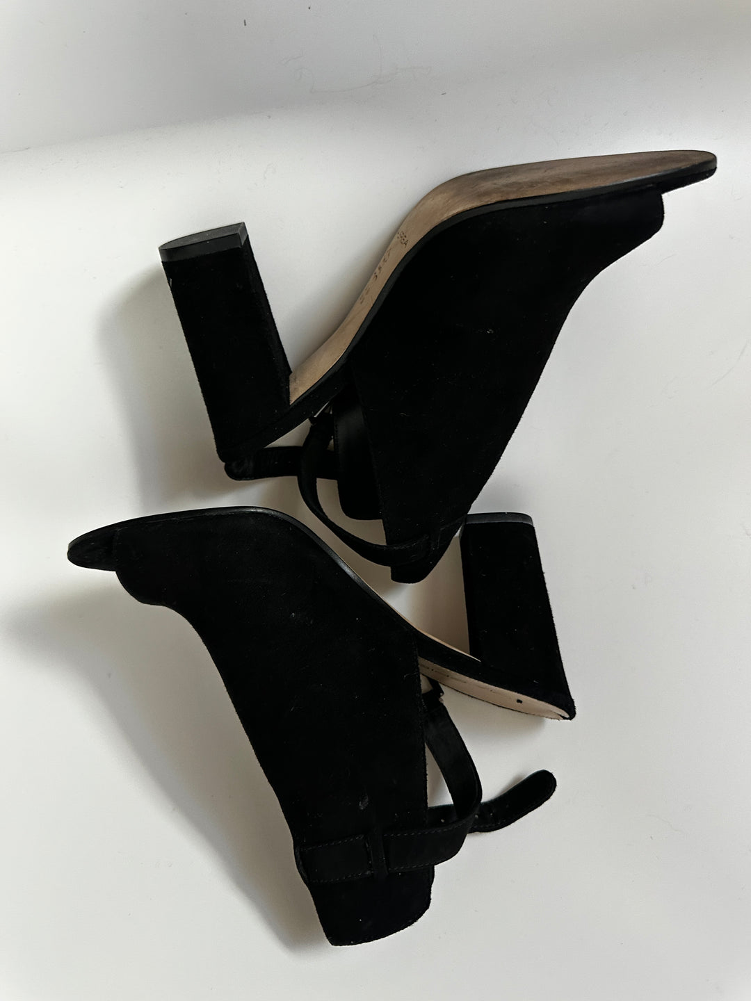 Via Spiga Black Suede Open Toe Ankle Booties Block Heel Size 8