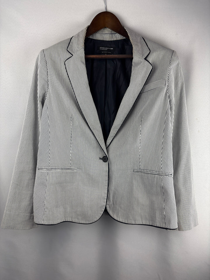 Women’s Jones New York Size 16 Blue &amp; White Pinstriped Blazer