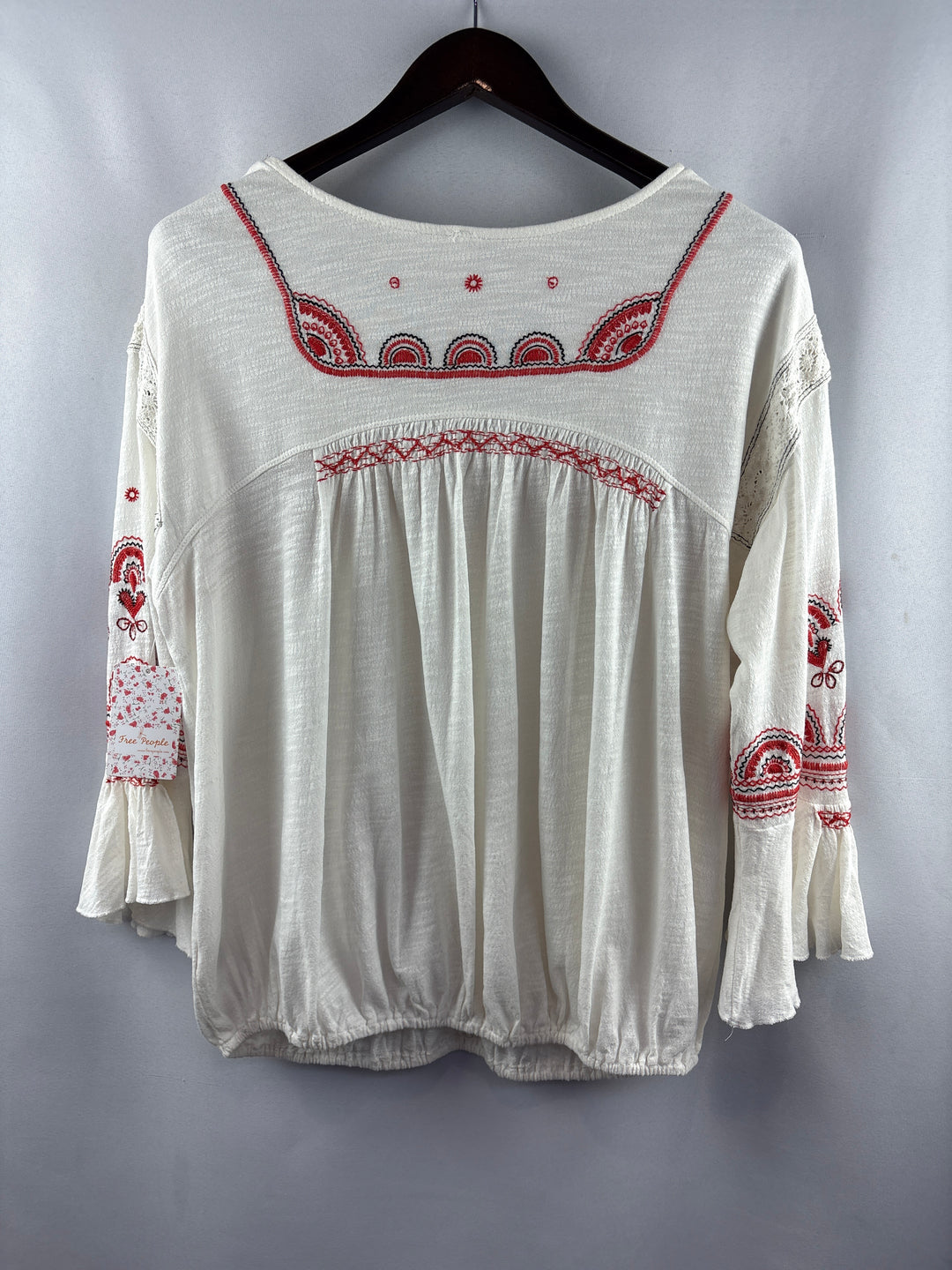 Women’s Free People Large Cream Blouse w/ Orange Embroidery