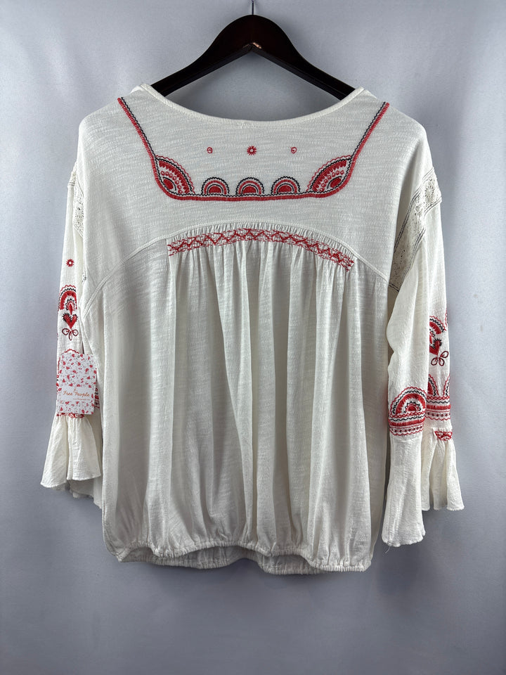 Women’s Free People Large Cream Blouse w/ Orange Embroidery