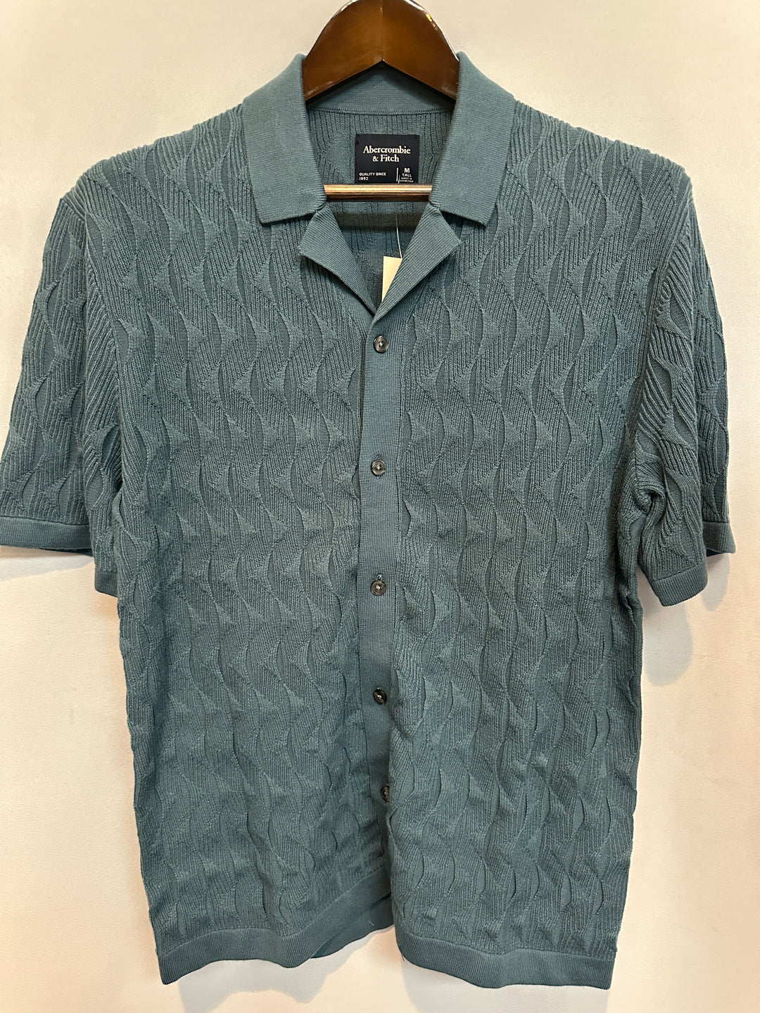 Men’s Abercrombie & Fitch Teal Cable-Knit Short-Sleeve Polo Size M