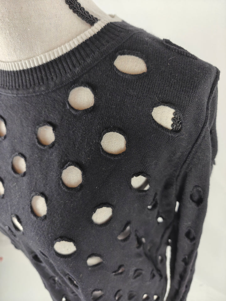Women’s Enaz Orgl Distressed Cutout Sweater Black Size Medium