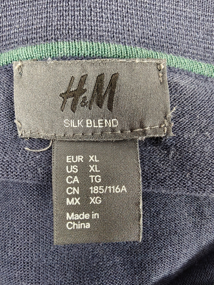 Men’s H&amp;M Silk Blend Knit Polo Shirt Navy Blue Size XL