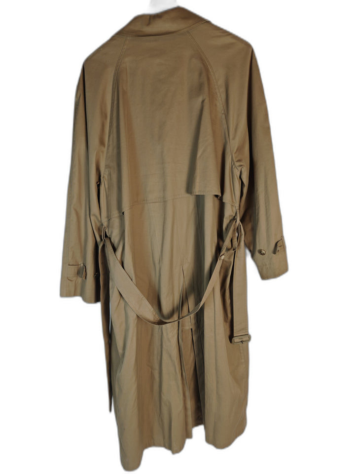 London Fog Men's Tan Trench Coat 46 Long Belted Double Breasted Rain Coat