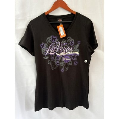Women’s Harley Davidson Black & Purple Las Vegas V-Neck Sz L