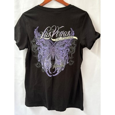 Women’s Harley Davidson Black & Purple Las Vegas V-Neck Sz L