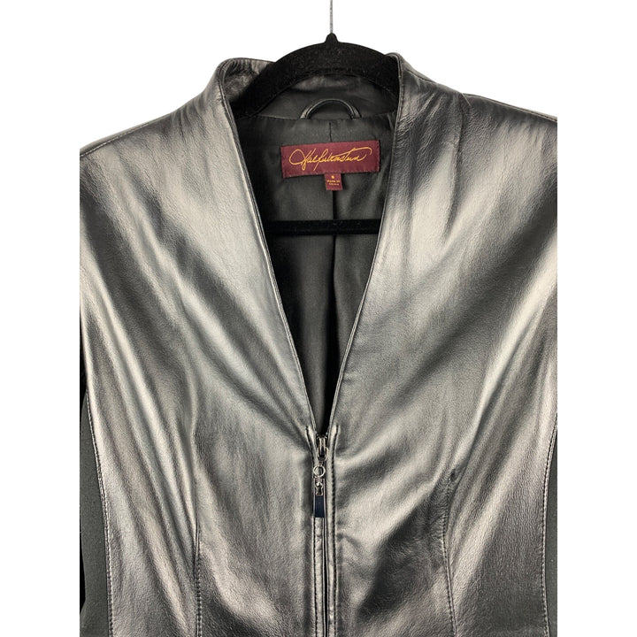 Halston Womens Black Leather Jacket Size S