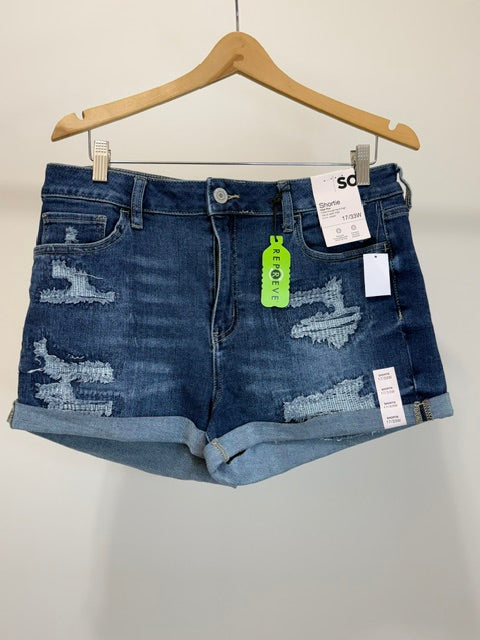 SO Shortie Jean Shorts Sz17/33W(High Rise, Rolled Cuff)