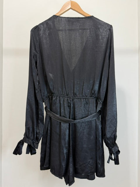 Lulus Moments of Love Black Satin Romper SzXL/14 NWT