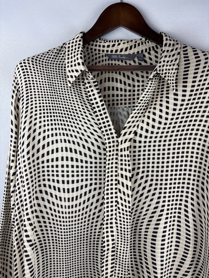 Women’s Ulla Popken Size 16/18 Cream Beige Black Patterned Blouse