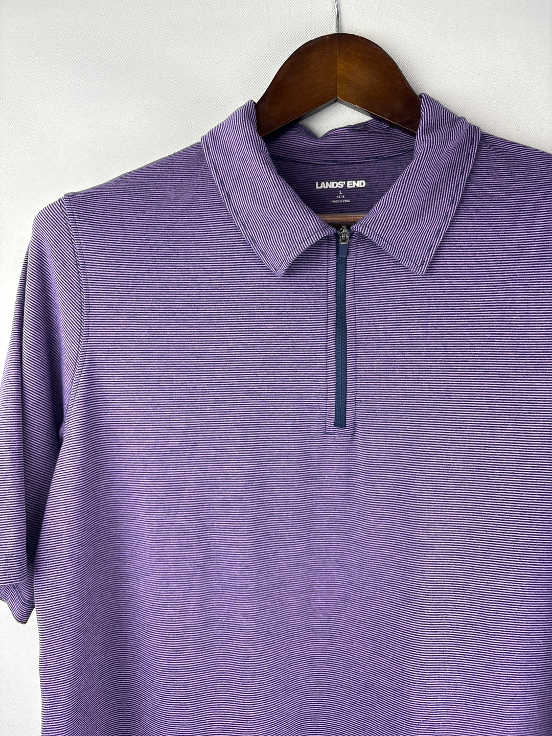 Women’s Lands’ End Large Blue &amp; Pink Stripe Polo Shirt