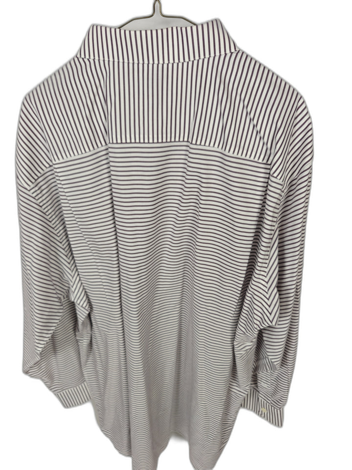 Paul Fredrick Men's Purple White Striped Non-Iron Dress Shirt 18.5 35 100% Cotton