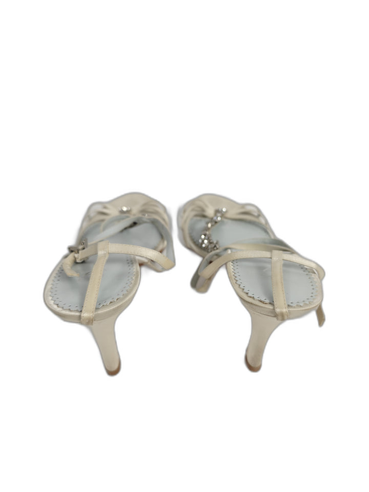 Women Grazia Rhinestone Heeled Sandals Ivory Size 9.5B