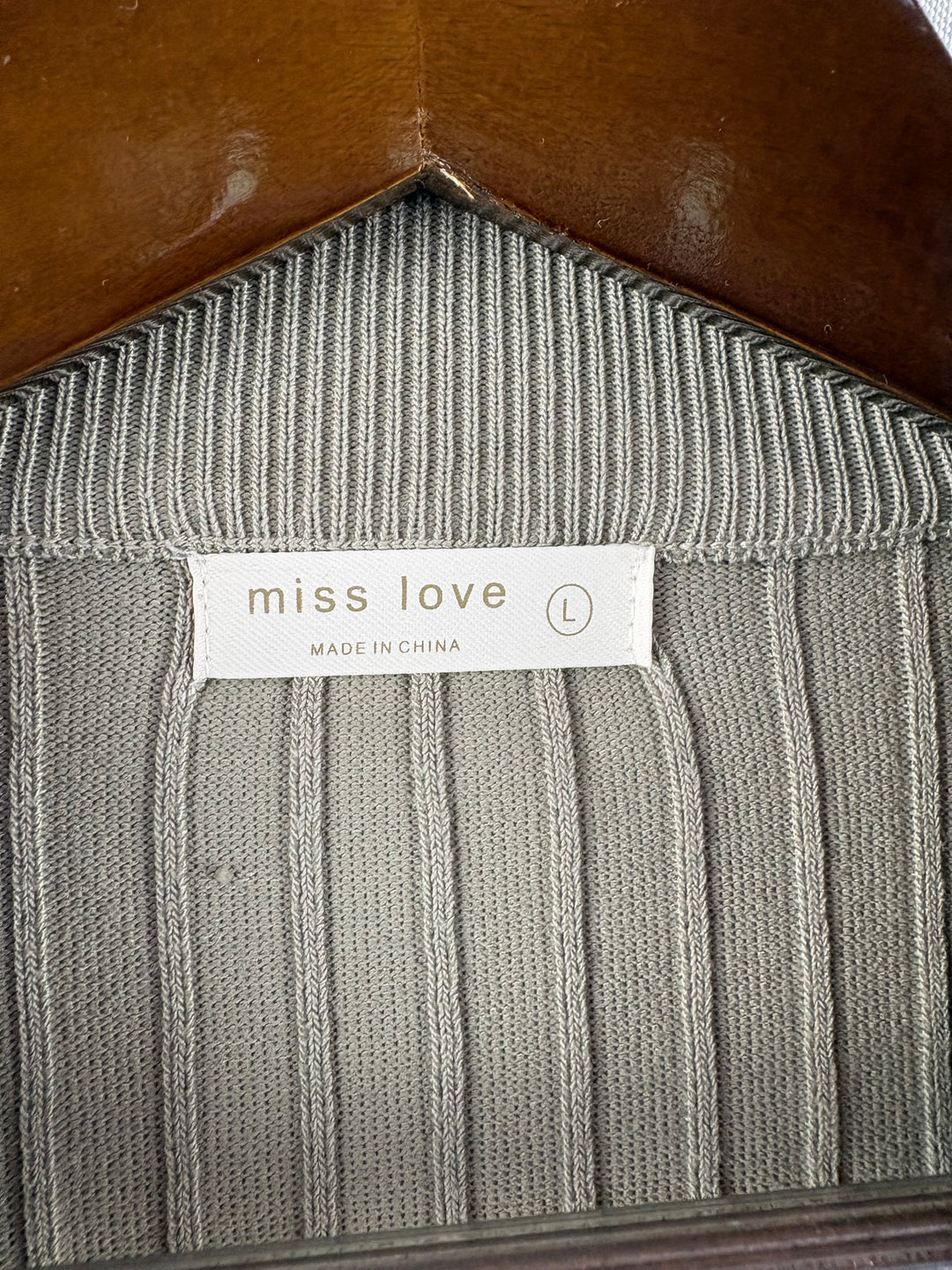 Women’s Miss Love Large Sage Green Ribbed Long Sleeve