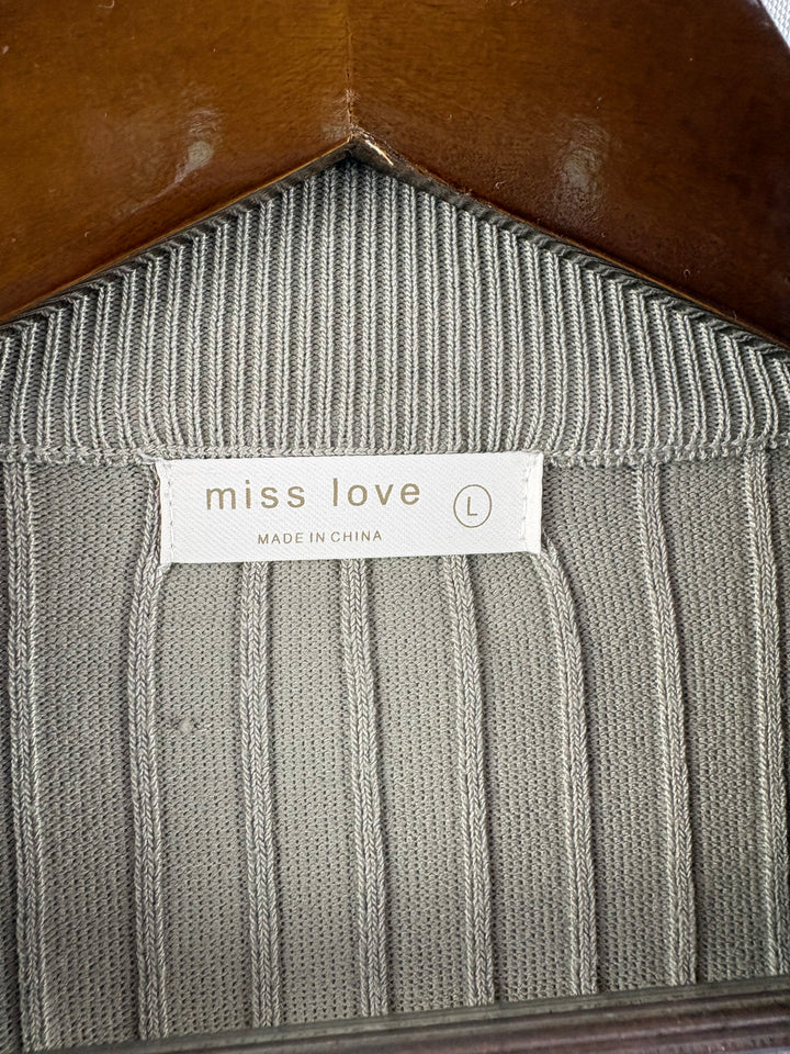 Women’s Miss Love Large Sage Green Ribbed Long Sleeve