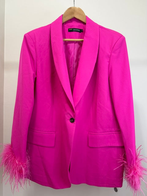 Finesse Hot Pink Feather‑Cuff Suit Set SzXL(14-16)  NWOT