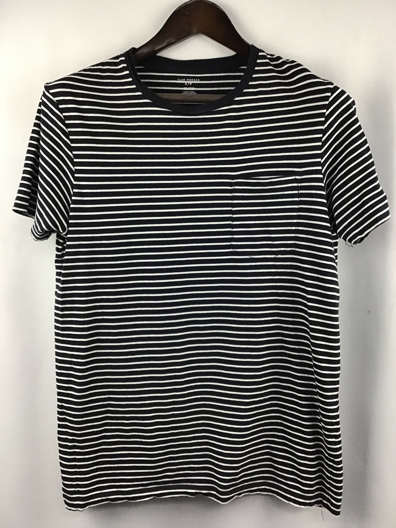 Women's Club Monaco Navy Striped Pocket T-Shirt Size Small