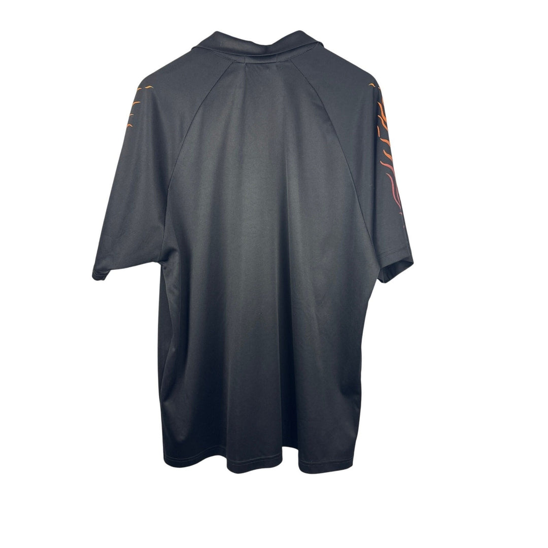 Men’s Dangerous Willie Black Bowling Shirt with Flames Sleeves. Size M