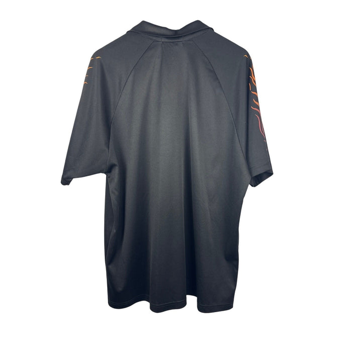 Men’s Dangerous Willie Black Bowling Shirt with Flames Sleeves. Size M