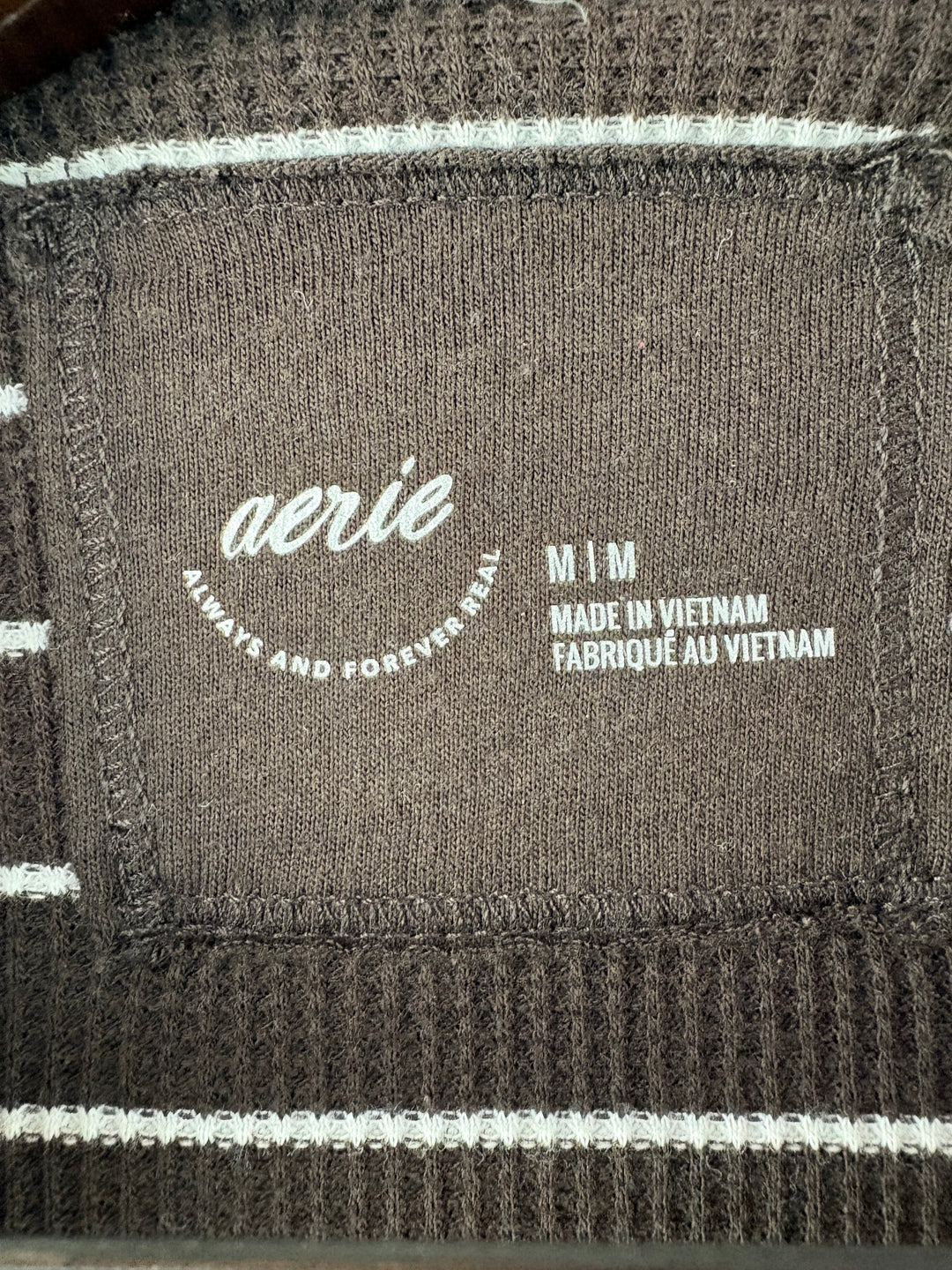 Women’s Aerie Medium Chocolate Brown w/ White Stripes Long Sleeve