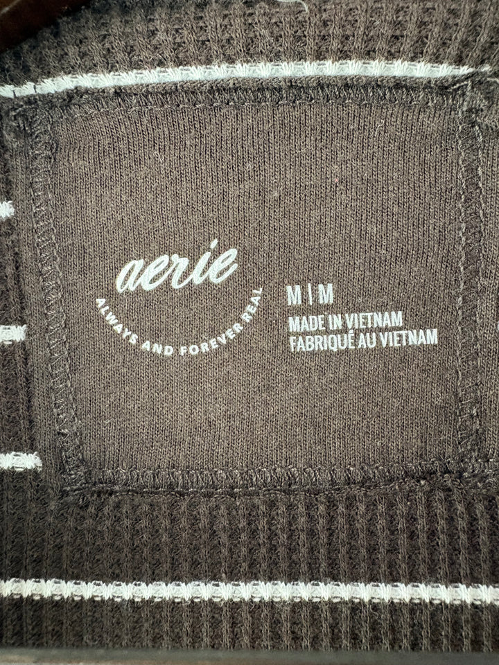 Women’s Aerie Medium Chocolate Brown w/ White Stripes Long Sleeve