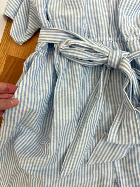 J.Crew White Blue Stripe Linen Blend Romper SzL NWT