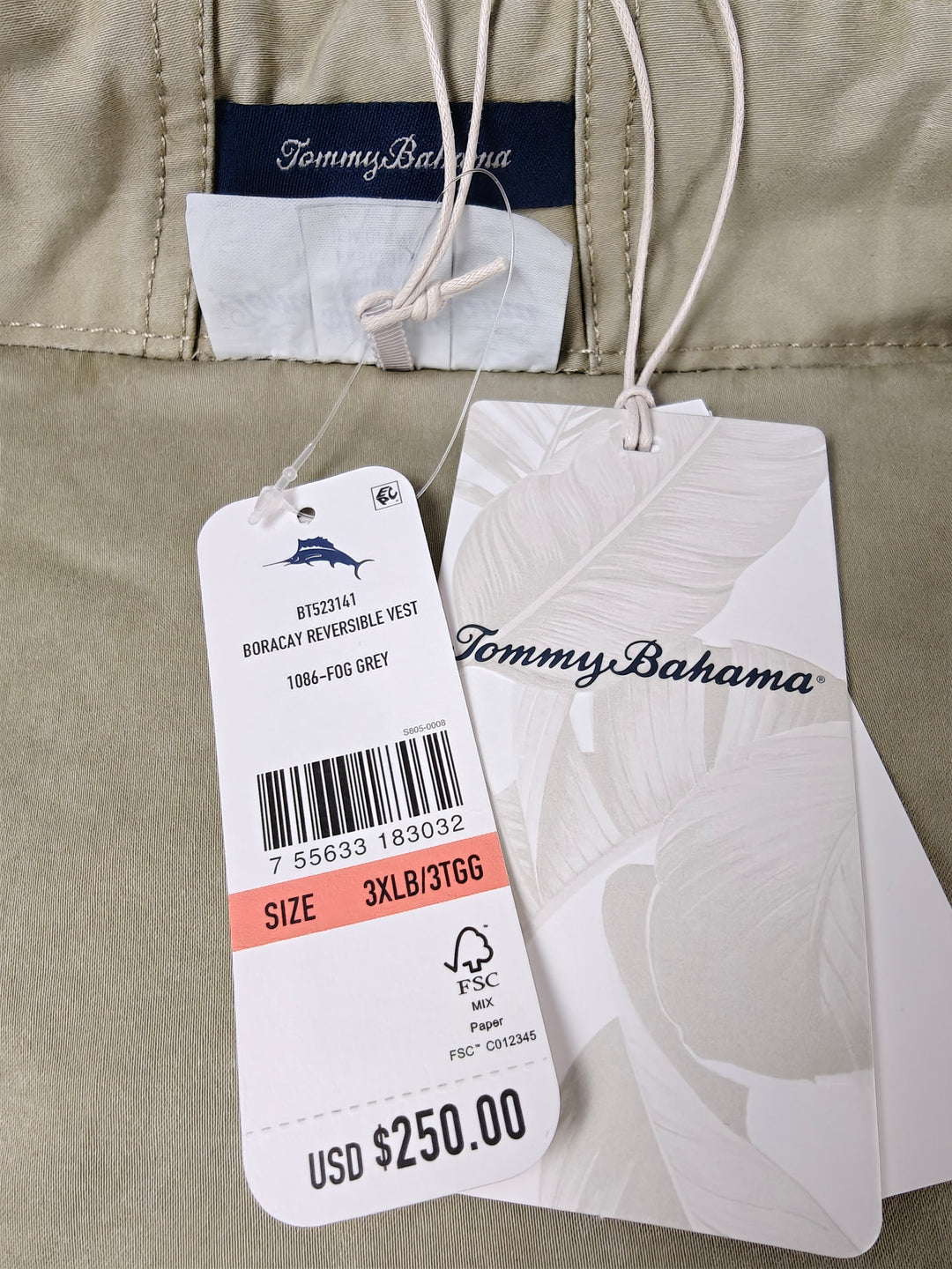 Men Tommy Bahama Boracay Reversible Vest Fog Grey 3XL