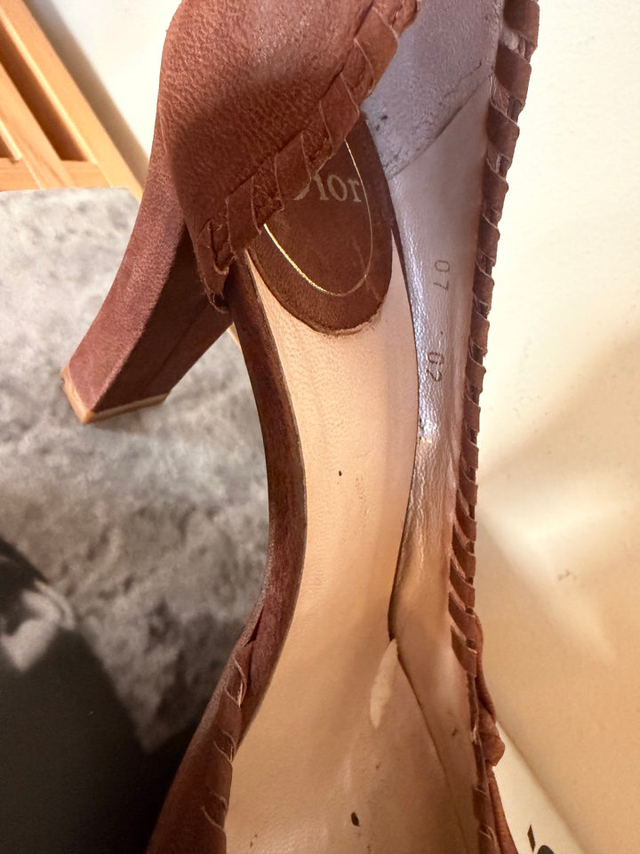Christian Dior Vintage Brown Leather Bow Pumps Heels EU 38 US Made in Italy