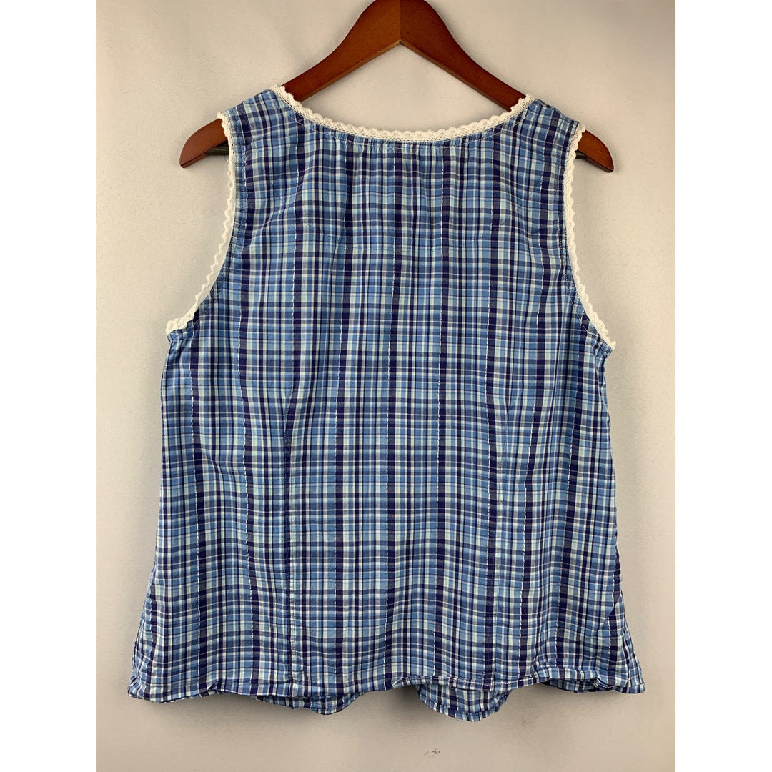 Women’s Avenue Blue Plaid Lace Tank Top Size L