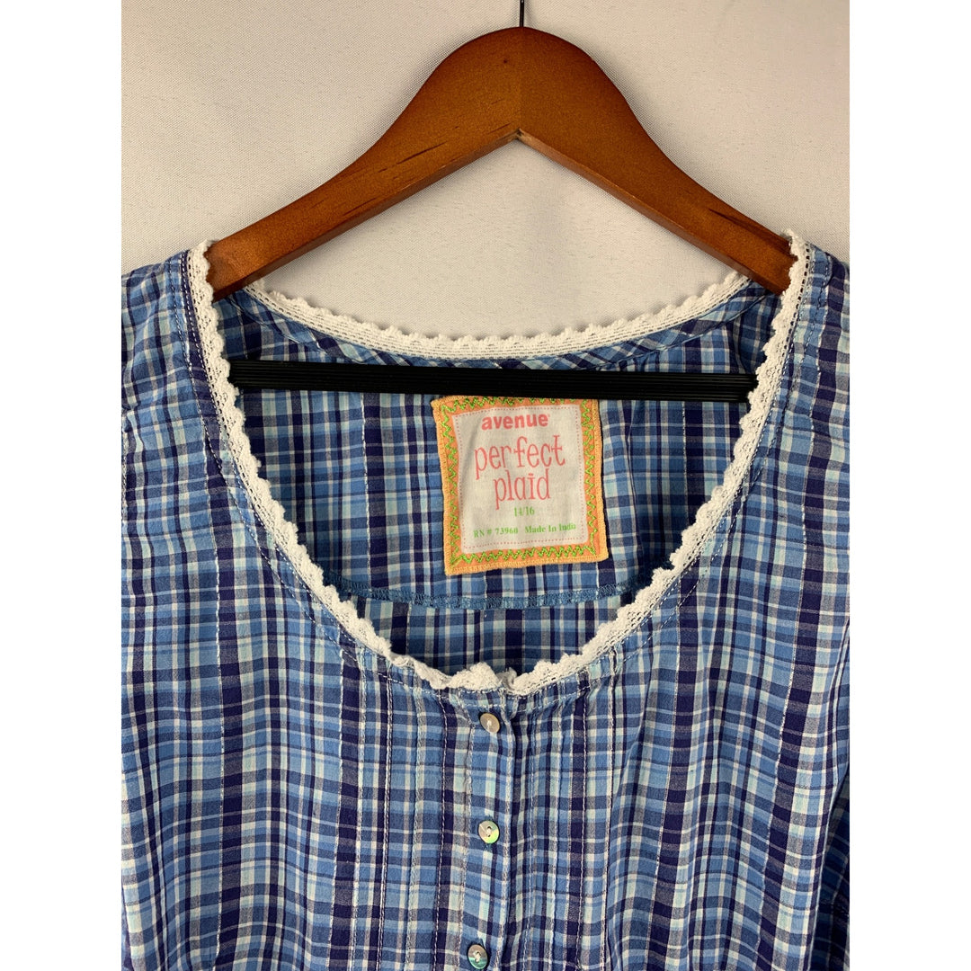 Women’s Avenue Blue Plaid Lace Tank Top Size L