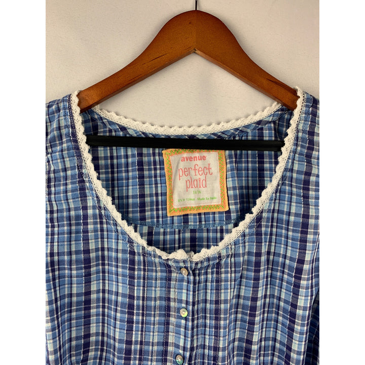 Women’s Avenue Blue Plaid Lace Tank Top Size L