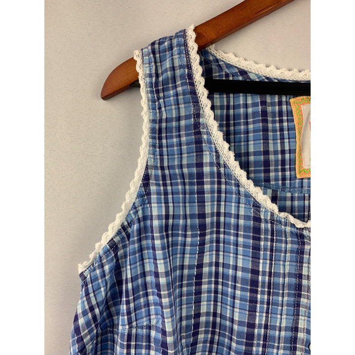 Women’s Avenue Blue Plaid Lace Tank Top Size L