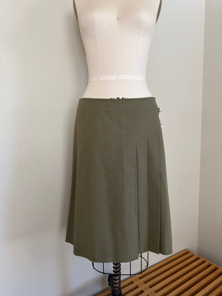 Christian Dior by John Galliano Olive Cotton Pleated Buckle Skirt FR38