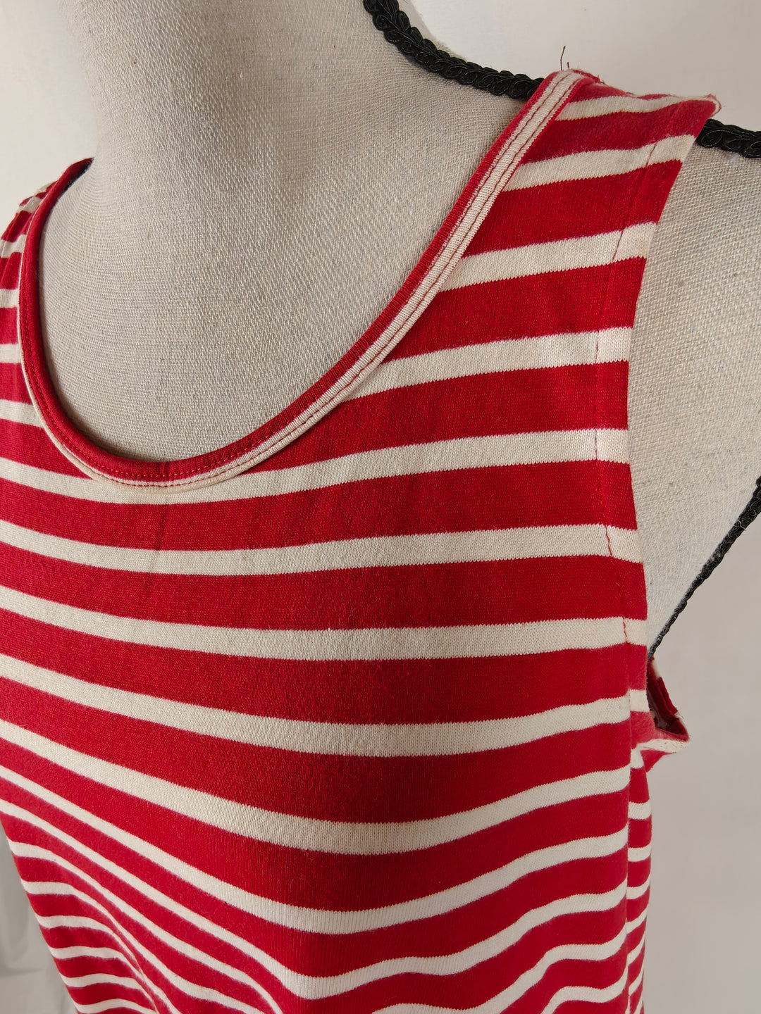 Women’s Beach Lunch Lounge A-Line Tank Dress Red White Stripe Size S/P
