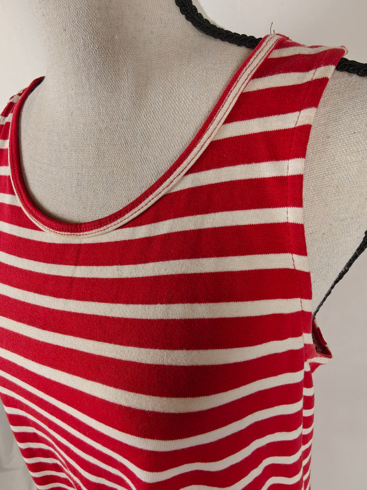 Women’s Beach Lunch Lounge A-Line Tank Dress Red White Stripe Size S/P