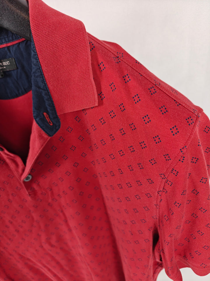 Men’s Banana Republic Luxury Touch Polo Shirt Red Navy Geometric Size XL