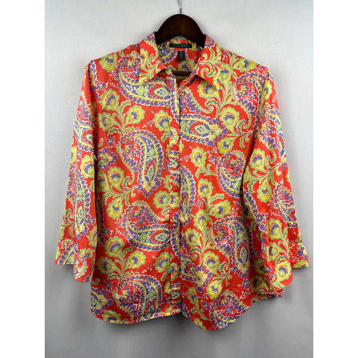 Women’s Green Label Ralph Lauren Orange Paisley Button Up