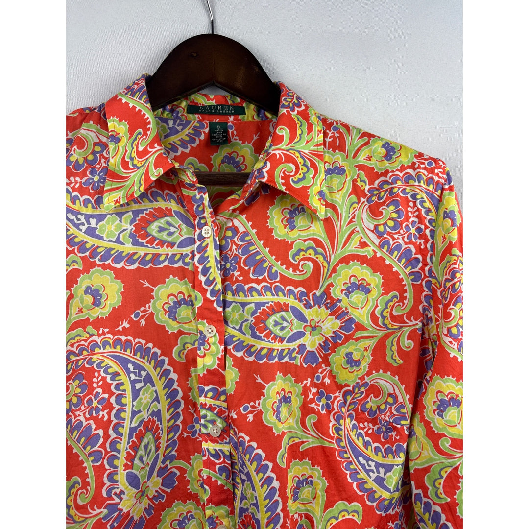 Women’s Green Label Ralph Lauren Orange Paisley Button Up
