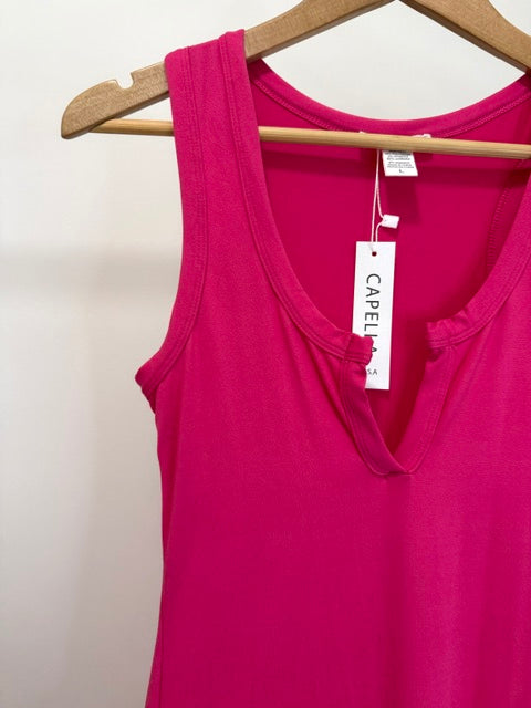 Capella USA Stretch V-Neck Maxi Dress – Hot Pink SzL NWT