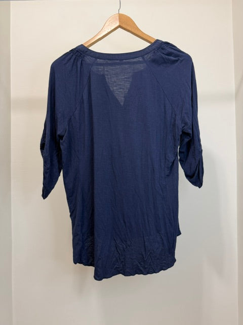 RXB Embroidered Mixed Media Tunic Blouse Roll Tab Sleeves SzL